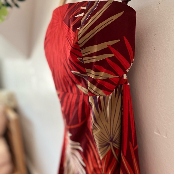 VTG 2000 Gap sz 4 strapless dress red orange white botanical print boning shelf - Picture 6 of 10